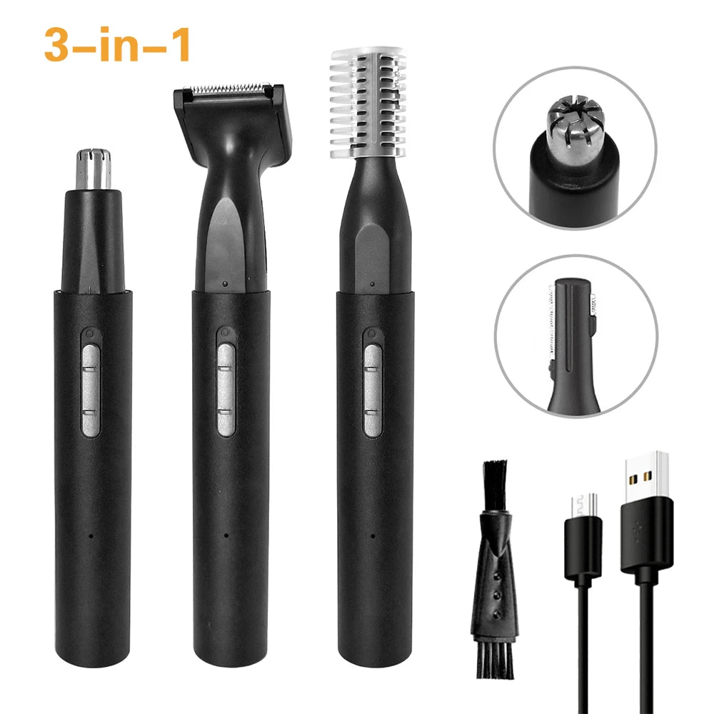 Recortadora de nariz, orejas y barba recargable eléctrica indolora 3 en 1 para hombres, recortadora de vello facial de cejas.  in 1 Painless Electric Rechargeable Nose Ear & Beard Trimmer for Men Facial Eyebrow Hair Trimmer