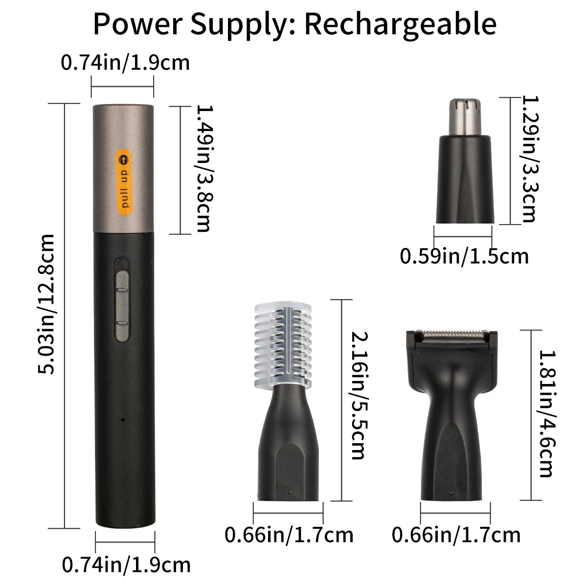 Recortadora de nariz, orejas y barba recargable eléctrica indolora 3 en 1 para hombres, recortadora de vello facial de cejas.  in 1 Painless Electric Rechargeable Nose Ear & Beard Trimmer for Men Facial Eyebrow Hair Trimmer